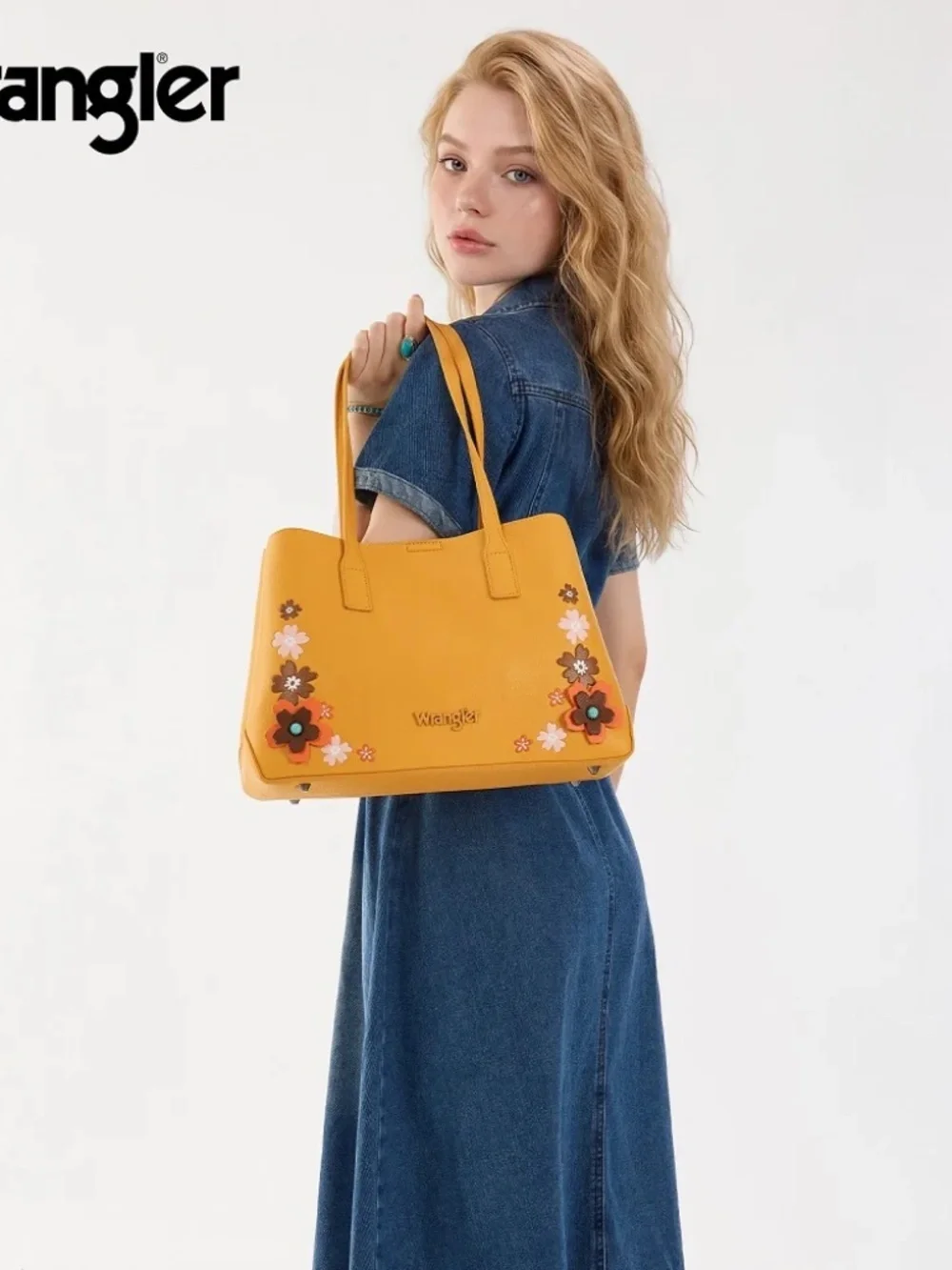 Wrangler Floral Accent Tote Shoulder Bag Yellow
